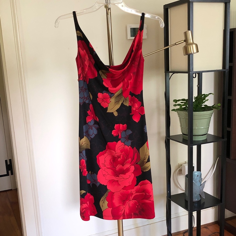 Sexy Floral Slip Dress with Cowl Neck